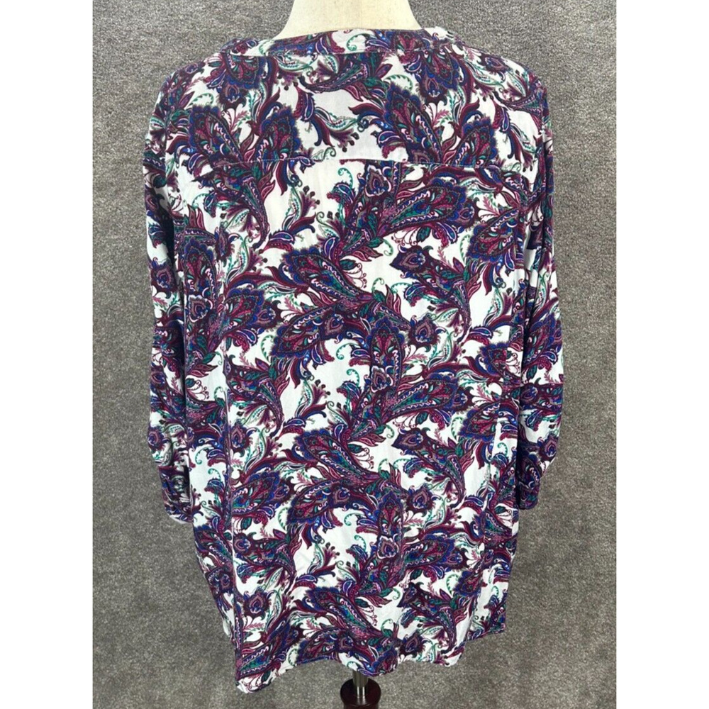 Laura Scott Top Womens 2X Purple Paisley Henley V Neck Rayon Roll Tab Blouse - Picture 4 of 9